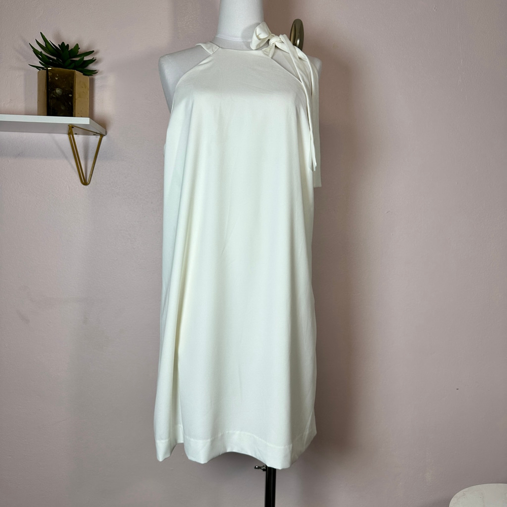 GUESS White Halter Neck Tie Back Shift Dress‎ Size L